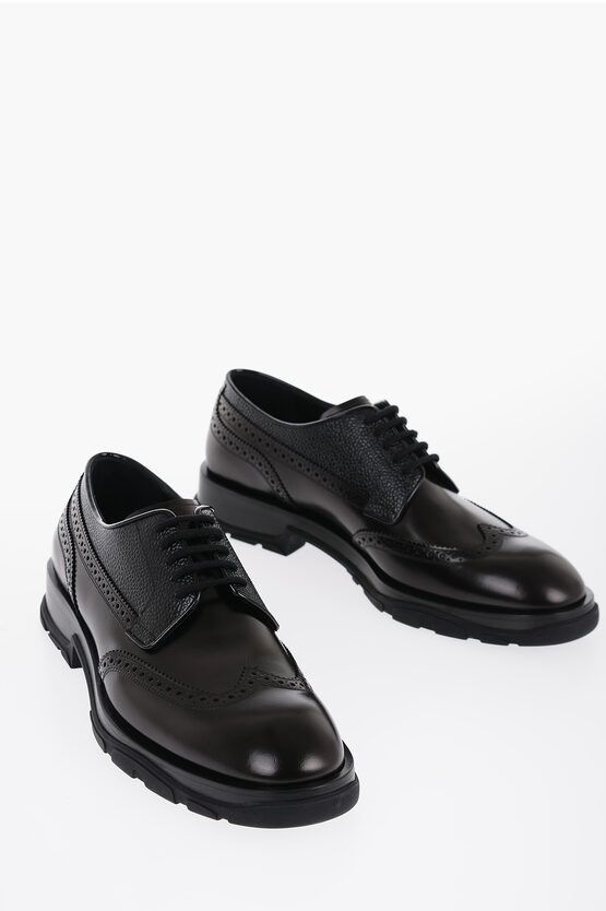 Alexsander McQueen Brushed Leather Derby Shoes with Brogues Details