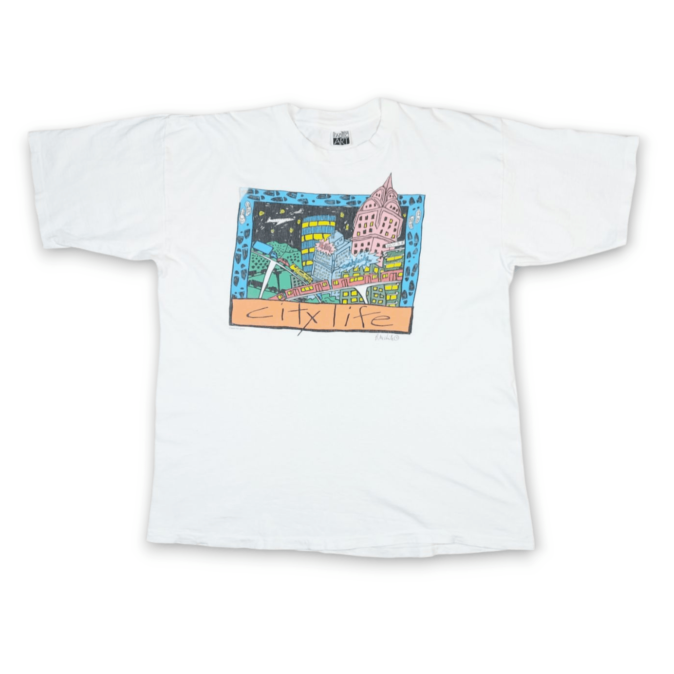 Vintage VTG 90s Fabric Art Print New York City Life Single-Stitch T Size US XL / EU 56 / 4 - 1 Thumbnail