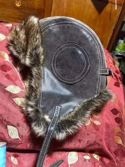Other Russian Style Grey Faux Leather Fur Winter Hat Size ONE SIZE - 2 Thumbnail