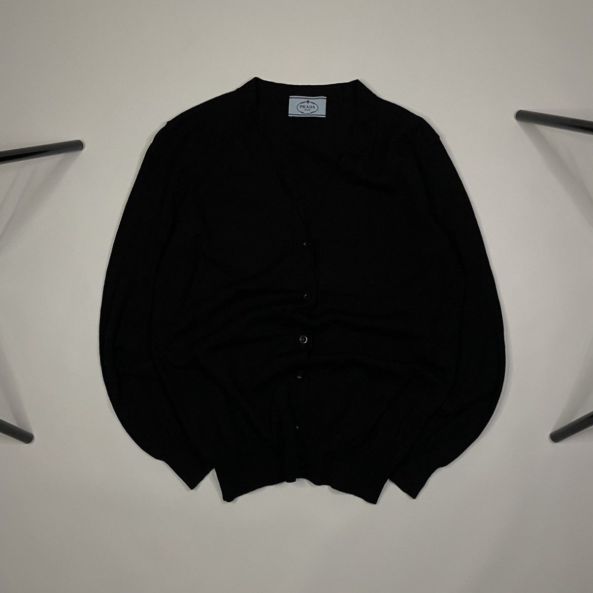 image of Prada Buttons Up Virgin Wool Cardigan in Black, Women's (Size Medium)