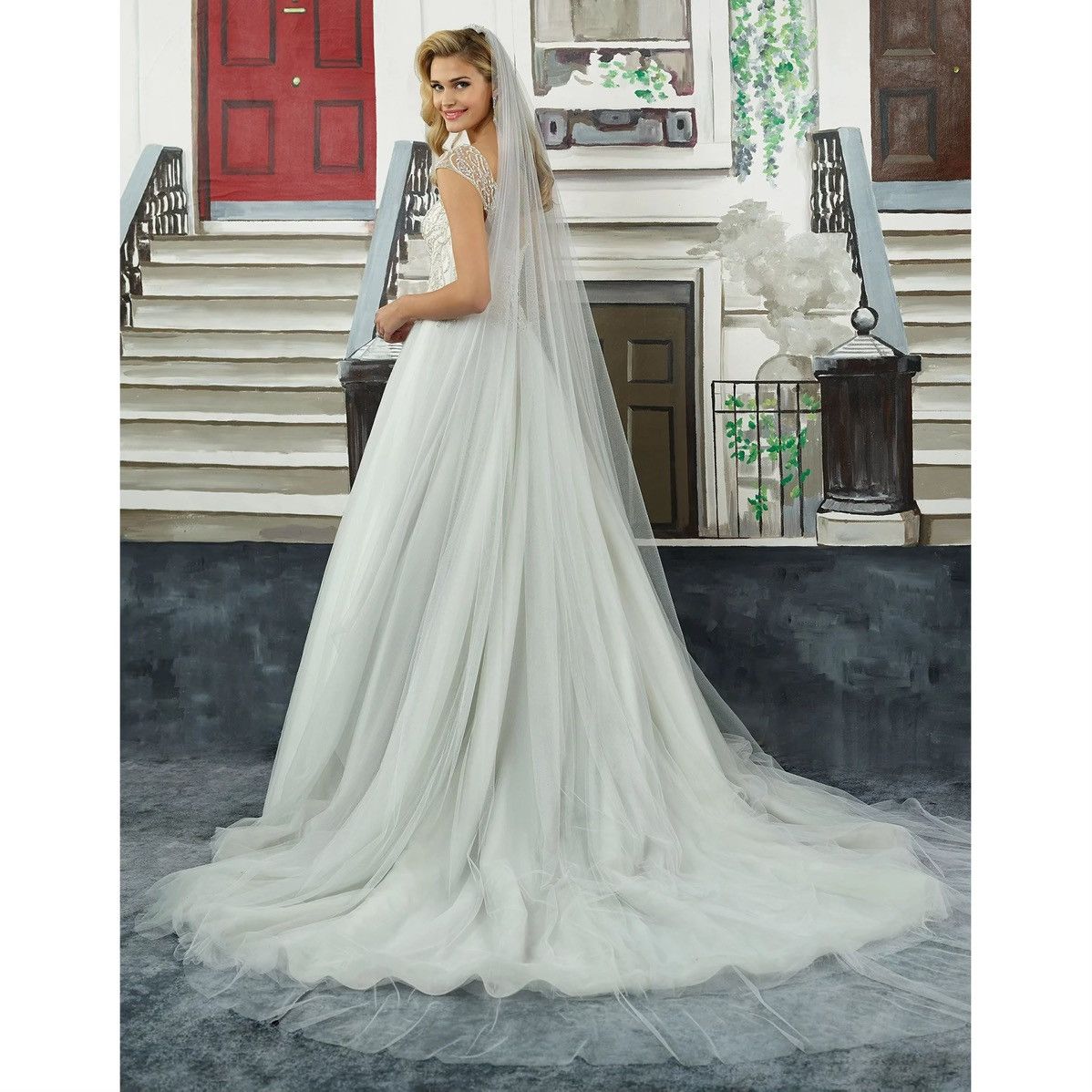 Other JUSTIN ALEXANDER White Silver Beaded Tulle Wedding Dress Size M / US 6-8 / IT 42-44 - 3 Thumbnail