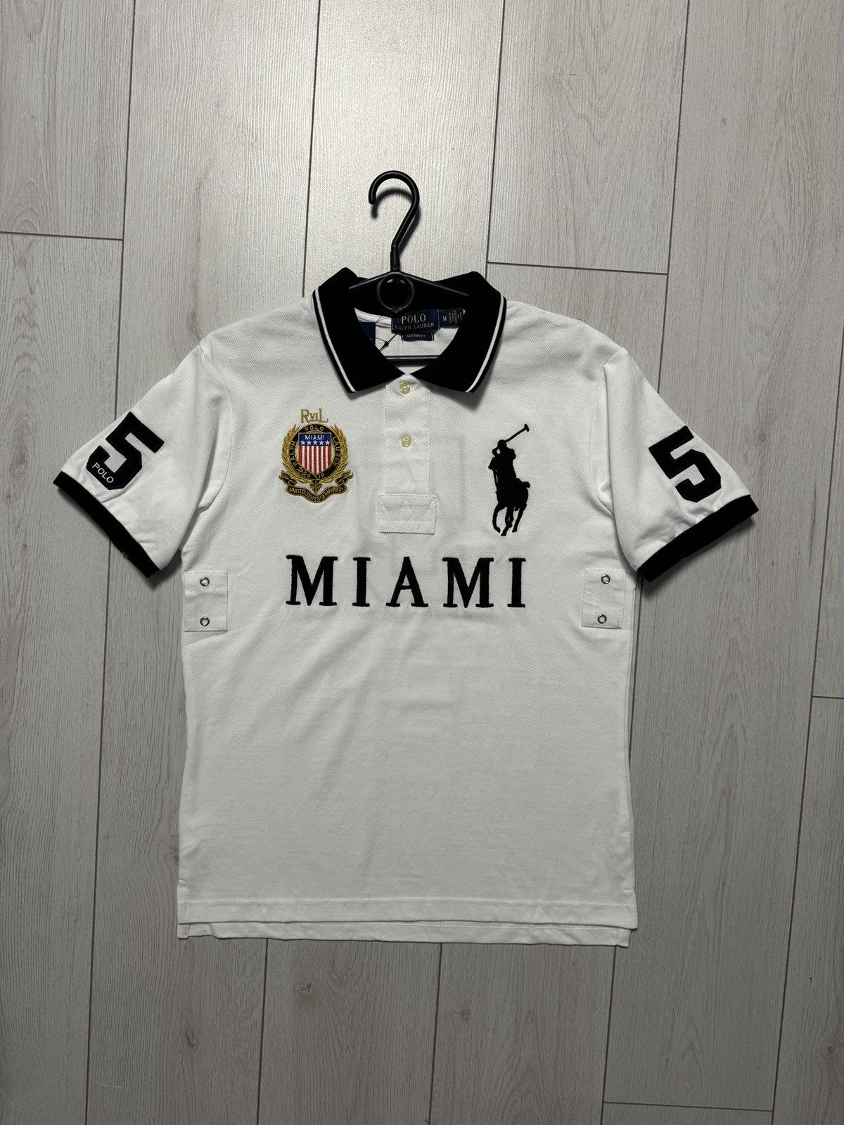 Pre-owned Polo Ralph Lauren X Rrl Ralph Lauren Polo Ralph Laurent Miami Shirt Big Logo Horse Number 5 In White