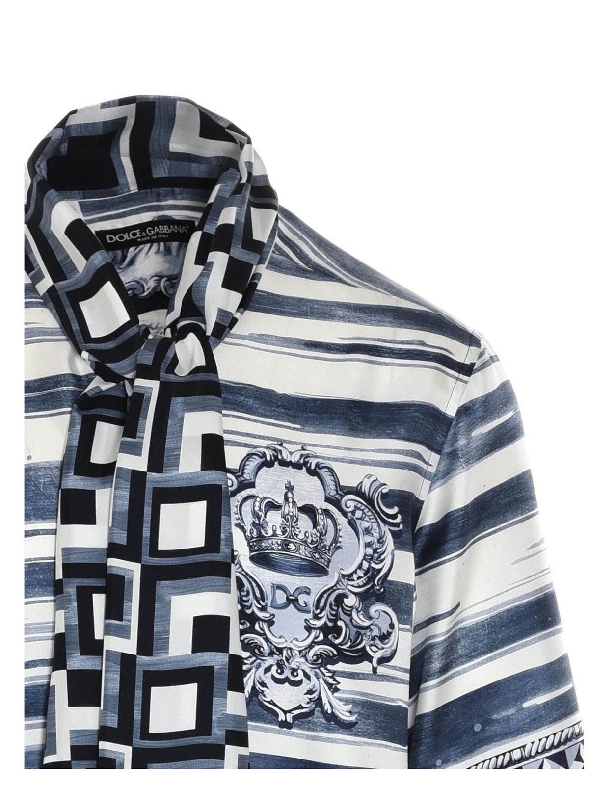 Dolce & Gabbana o1tko10825 Half-Sleeve Front-Tie Printed Shirt in Navy/White Size US M / EU 48-50 / 2 - 3 Thumbnail
