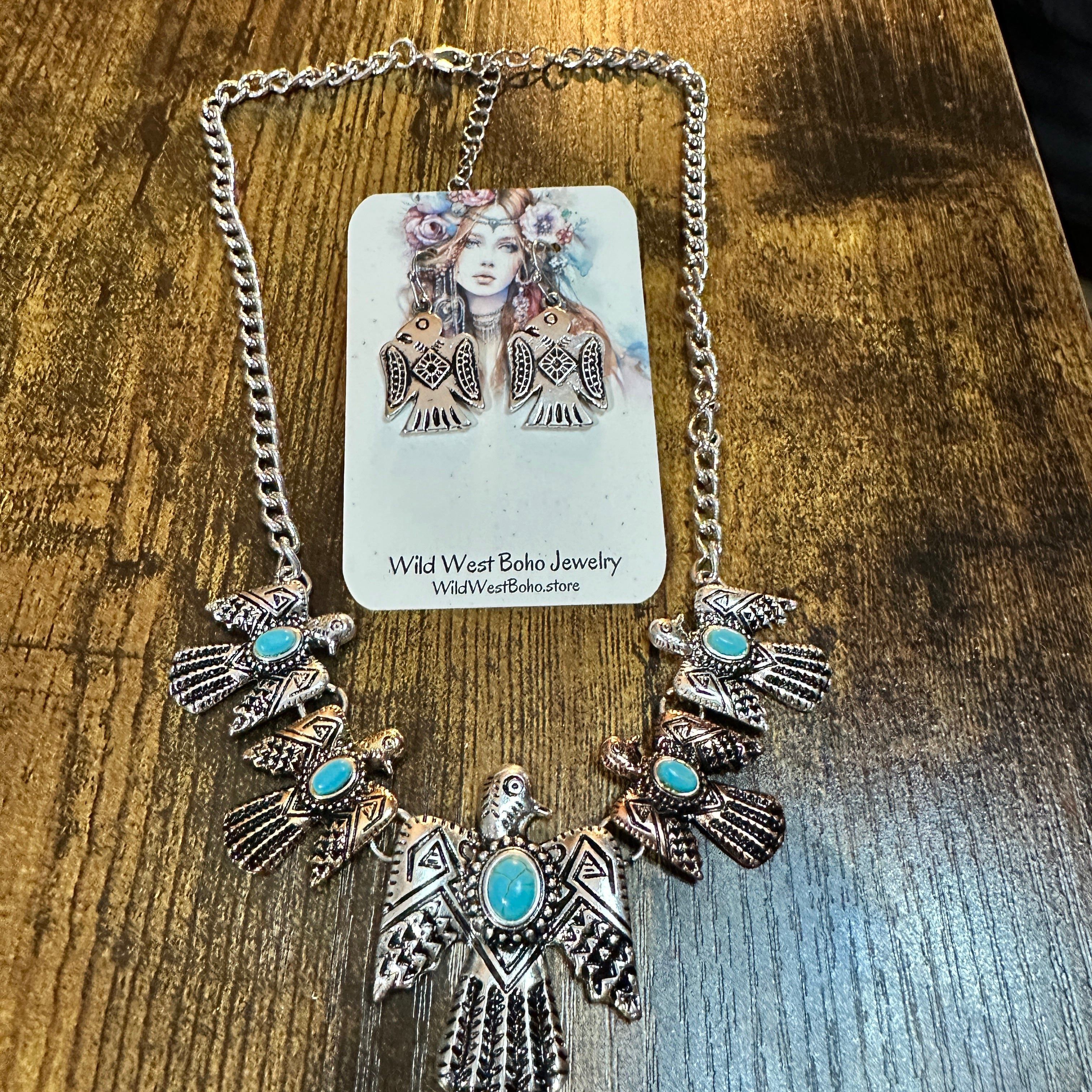 Other Tritone Metal Native Thunderbird Necklace and Earrings Set Size ONE SIZE - 2 Thumbnail