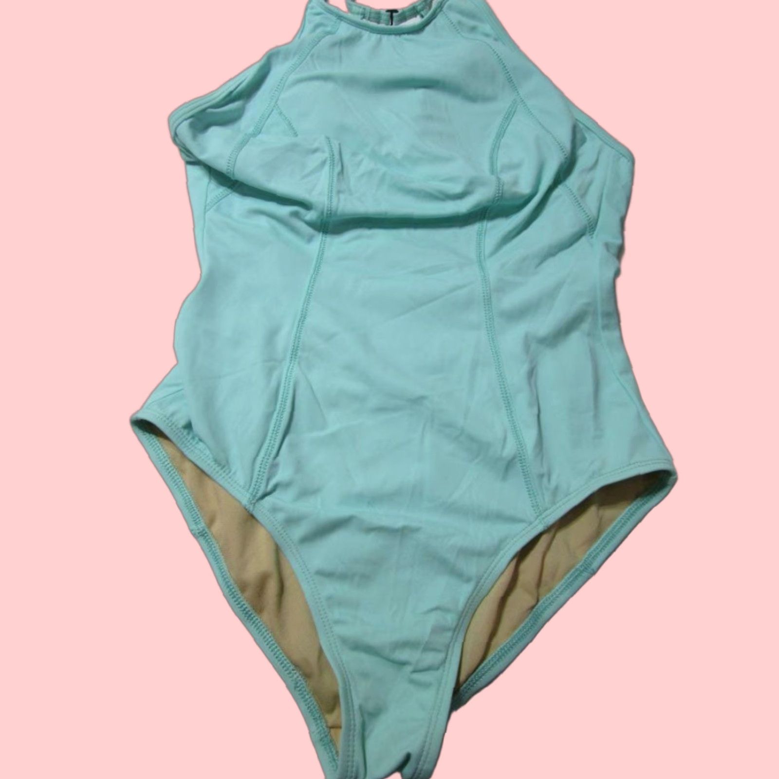 Vintage Zella Womens One Piece Swimsuit Blue Size S Wireless Halter Bra Support Beachwear