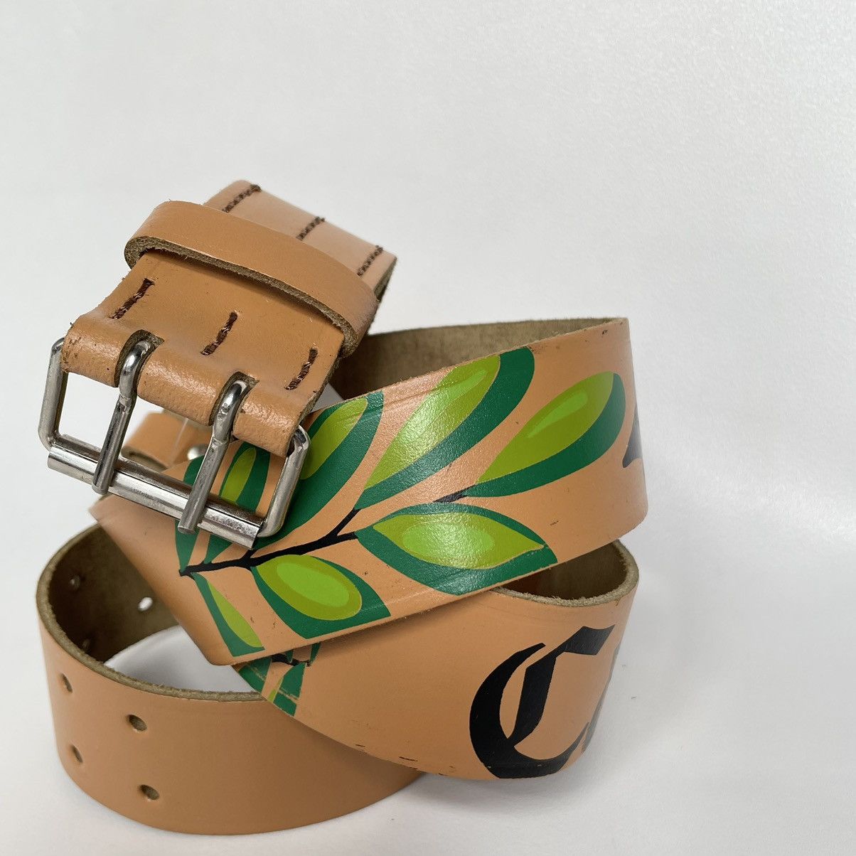 Comme des Garcons ‘Script Print’ Tan Leather Belt Size 32 - 3 Thumbnail