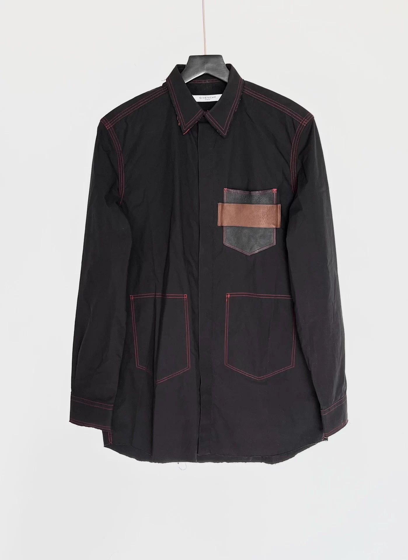 Givenchy Givenchy Patchwork Leather Trim Raw Hem Shirt Jacket Size US S / EU 44-46 / 1 - 1 Thumbnail