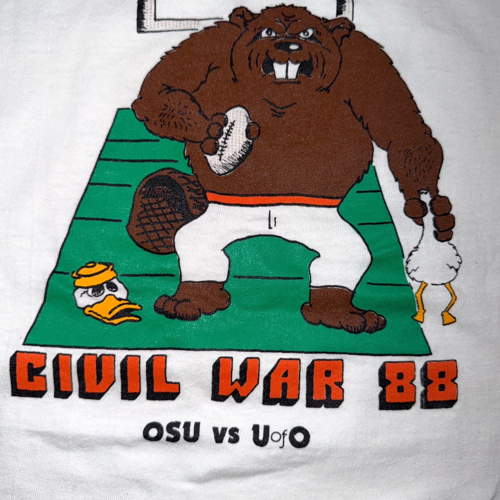 Fruit Of The Loom VINTAGE OSU Civil War 1988 FOTL T Shirt Single Stitch 80s USA XL Crew Neck Short Sleeve White Men Modern Vintage Shirts Beavers Ducks Mens XL Size US XL / EU 56 / 4 - 3 Thumbnail