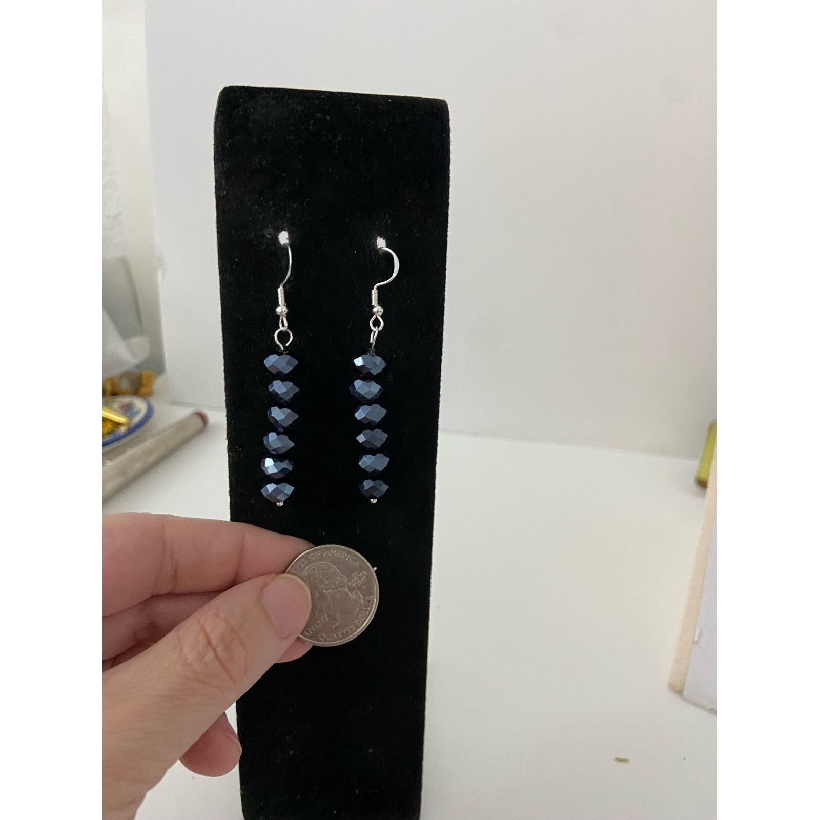 Handmade navy blue glass bead earrings Size ONE SIZE - 2 Thumbnail