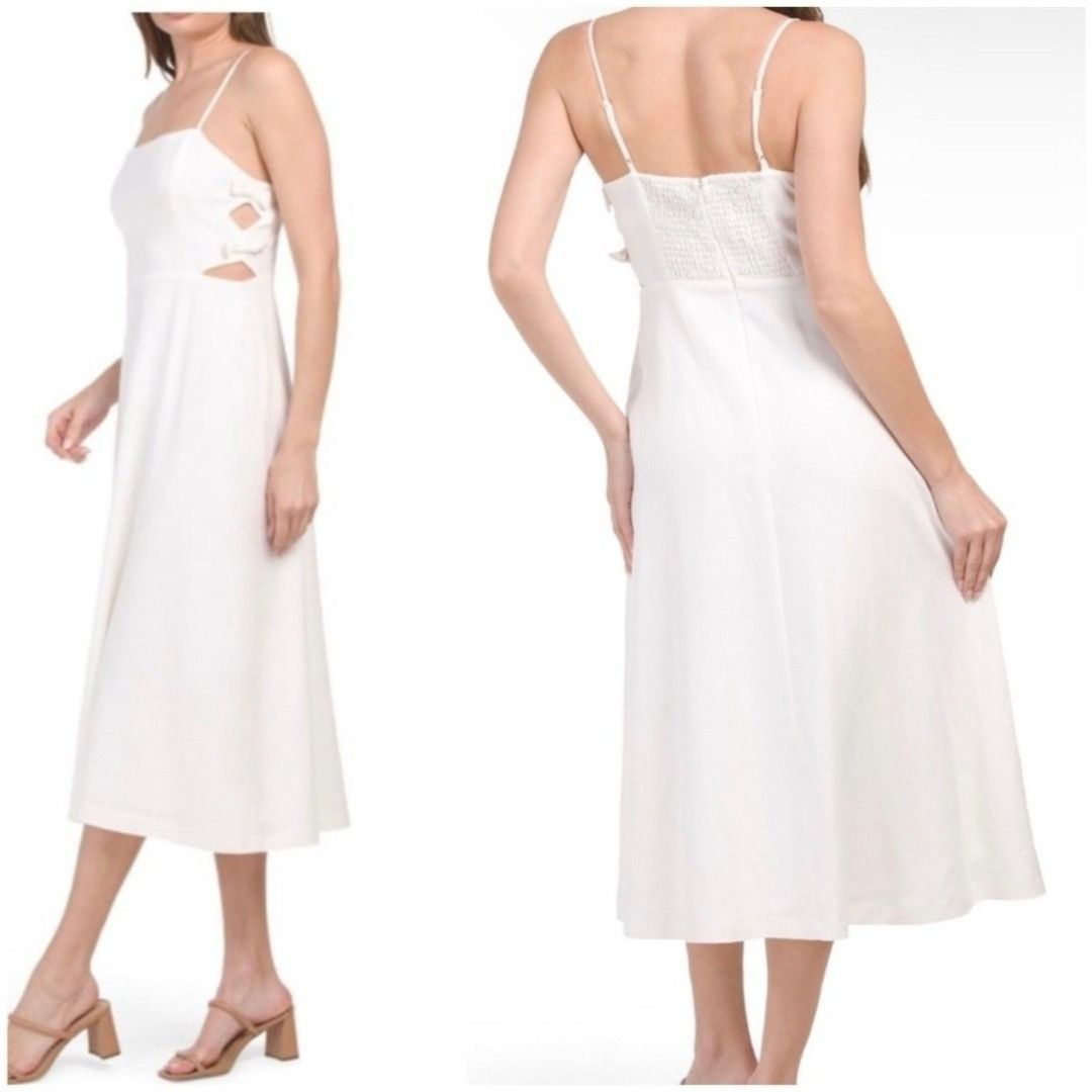 Other Wayf White Linen Cut Out Bow Detail Sleeveless Midi Dress Wo Size S / US 4 / IT 40 - 2 Thumbnail