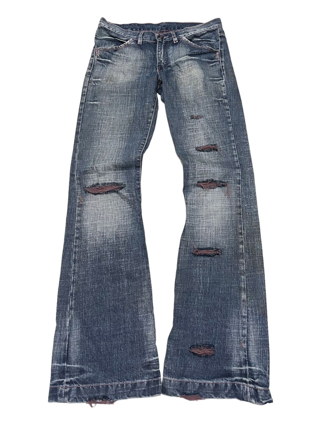 image of If Six Was Nine x Le Grande Bleu L G B Denim Studio Distressed Flared Denim Pants in Denim Blue (Si