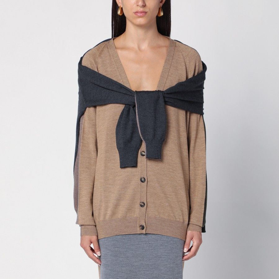 Moschino o1d2blof0924 Deconstructed Cardigan in Beige & Grey Size M / US 6-8 / IT 42-44 - 1 Thumbnail