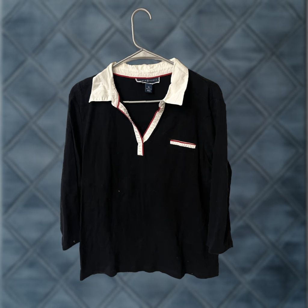 Vintage Karen Scott Black 3/4 Sleeve Sweater Collared XL Women Shirt? Size XL / US 12-14 / IT 48-50 - 1 Thumbnail