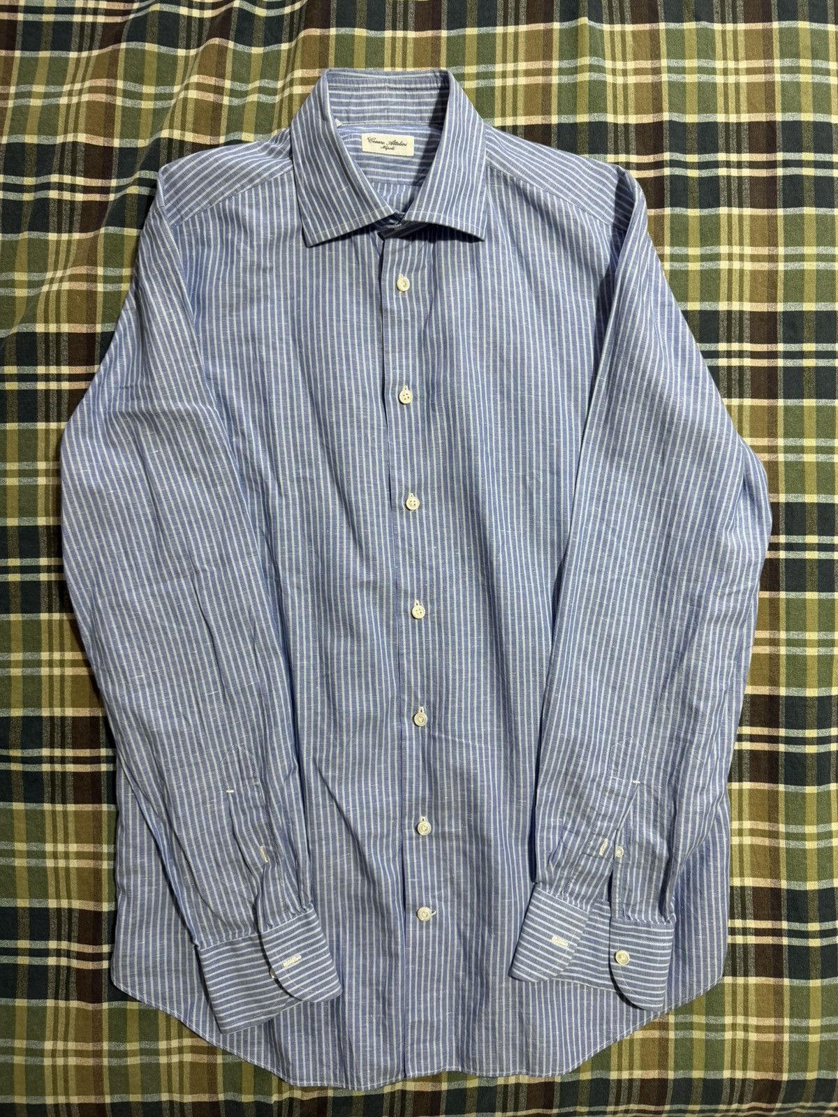 Cesare Attolini Cesare Attolini Blue Stripped linen Shirt Size US L / EU 52-54 / 3 - 1 Thumbnail