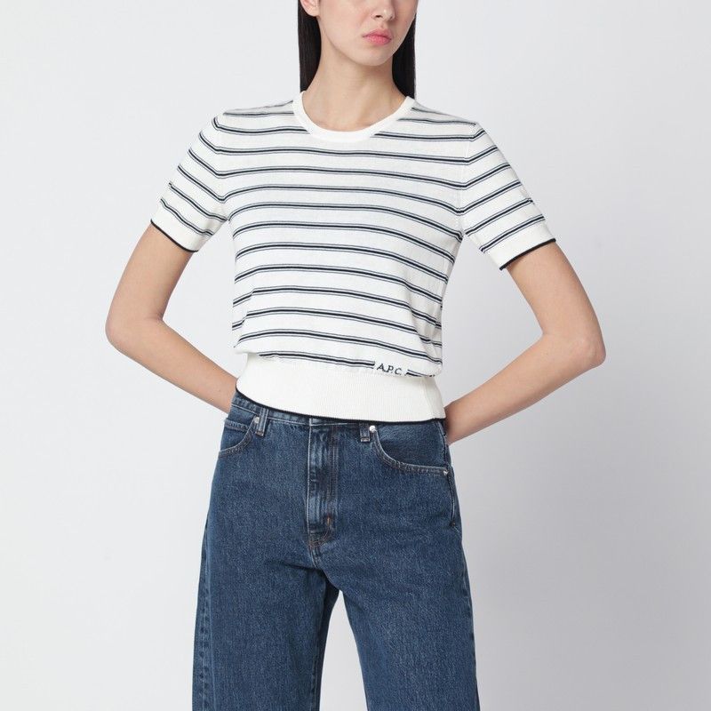 A.P.C. A.P.C. White Knit Top With Ecru/Black Stripes Size S / US 4 / IT 40 - 1 Thumbnail