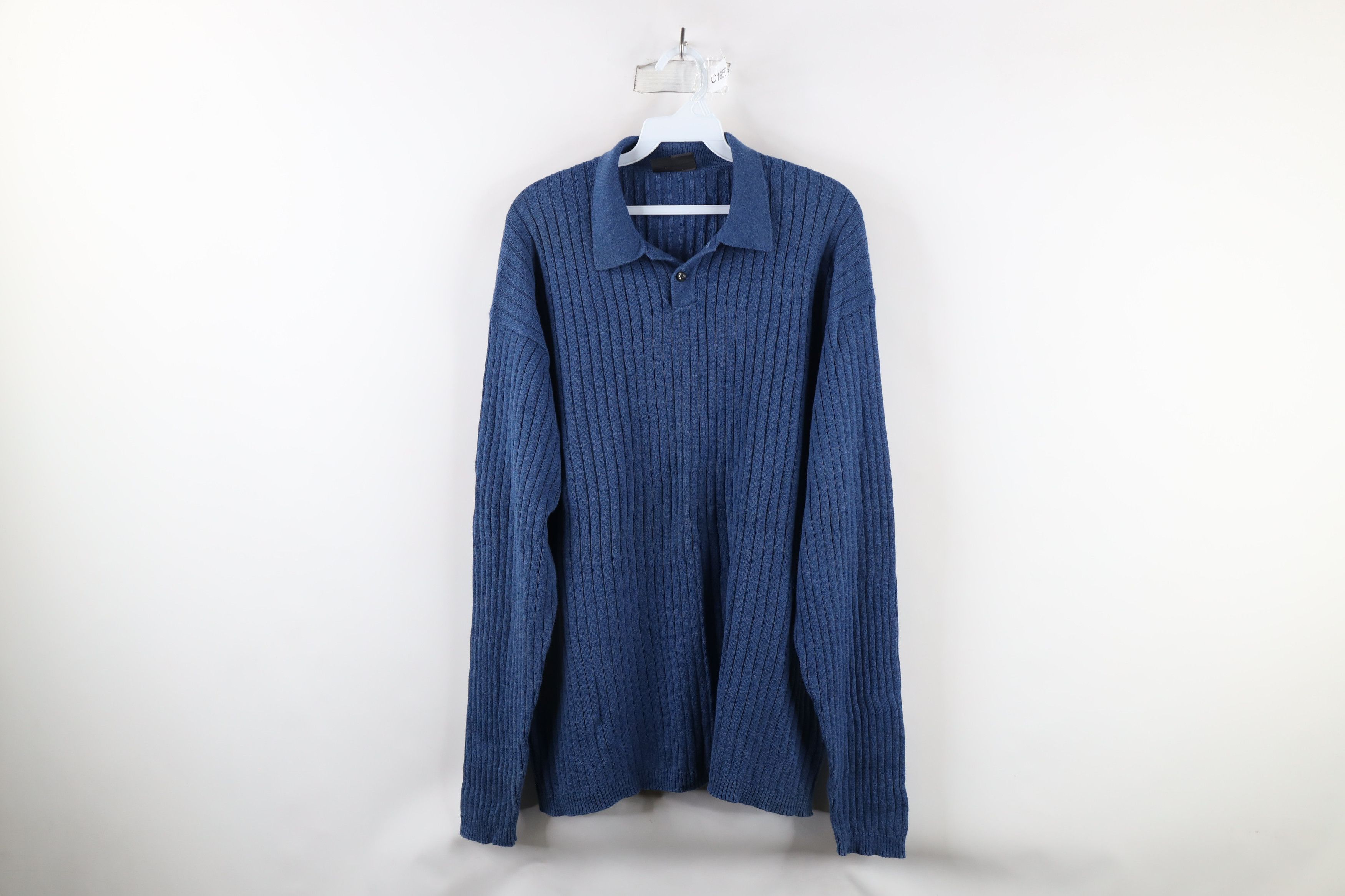 Vintage Vintage 90s Streetwear Ribbed Collared Pullover Sweater Blue Size US XXL / EU 58 / 5 - 1 Thumbnail