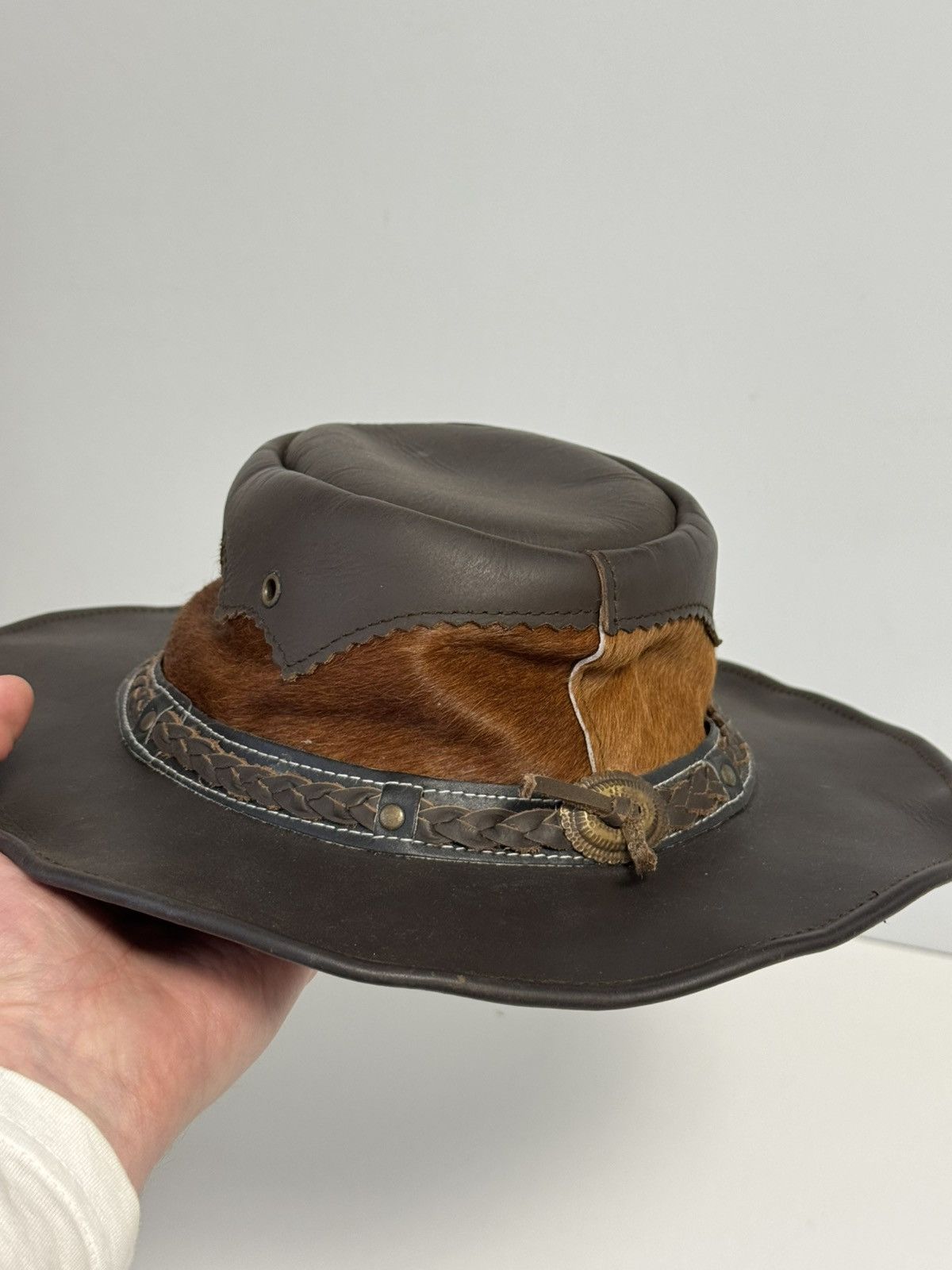Other Kanga-Rou Brown Leather Outback Hat Vintage Australian Style Size ONE SIZE - 13 Thumbnail