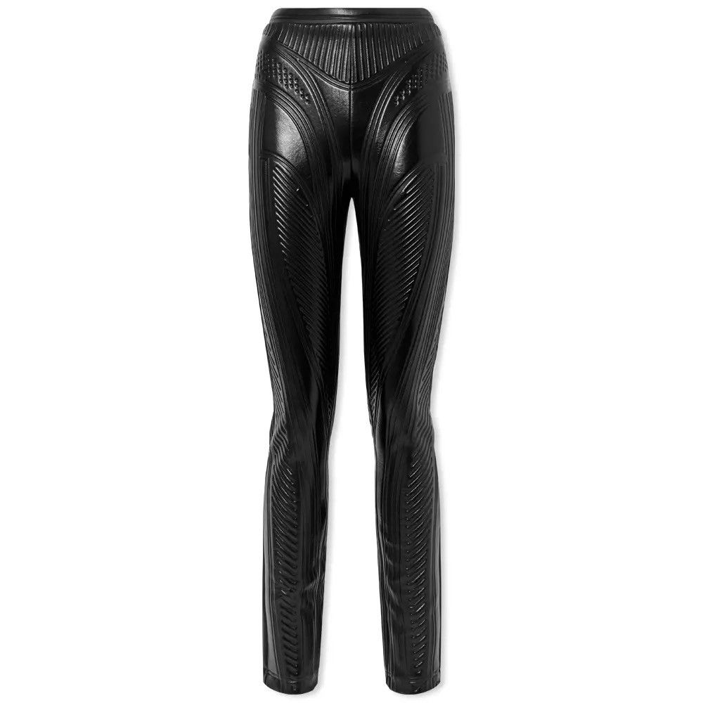 Mugler Black Embossed Shiny Jersey Stretch Leggings