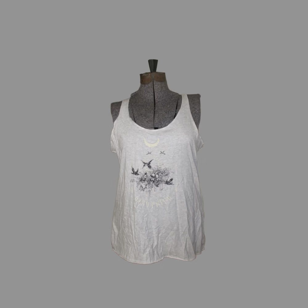 Next Level Next Level Tank Top Women L Gray Floral Bird Print Scoop Neck Sleeveless Racerback Casual Lightweight Regular Size L / US 10 / IT 46 - 1 Thumbnail