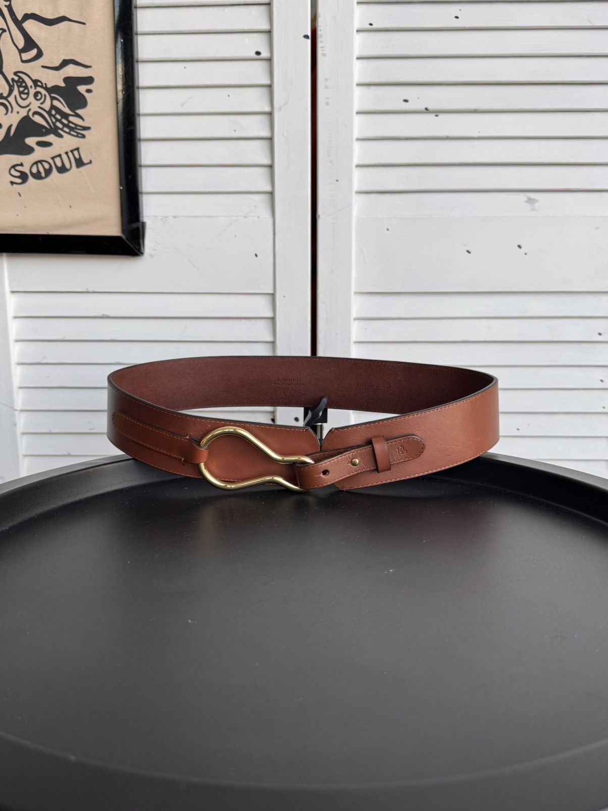 Lauren Ralph Lauren Ralph Lauren Equestrian Wide Leather Belt Gold-Tone Hook Size ONE SIZE - 1 Thumbnail