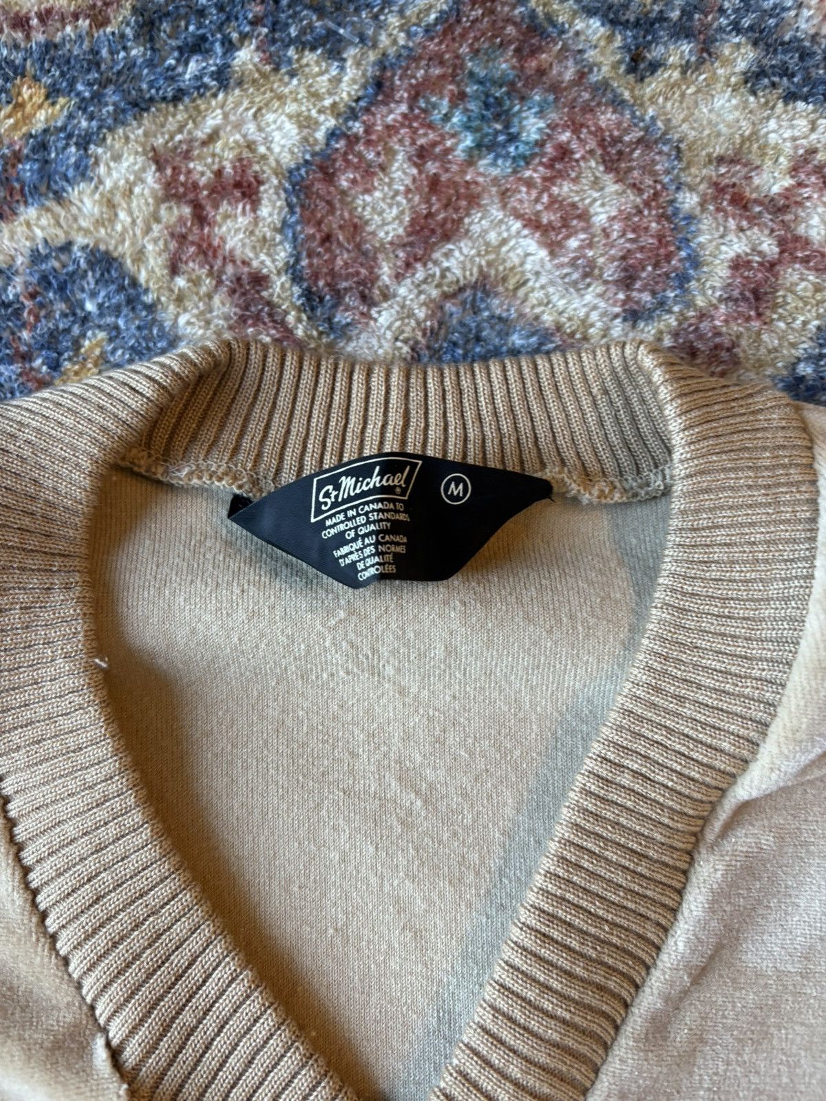 Vintage Vintage 80s St. Michael Velour Pullover V-Neck Sweater Size US M / EU 48-50 / 2 - 3 Thumbnail