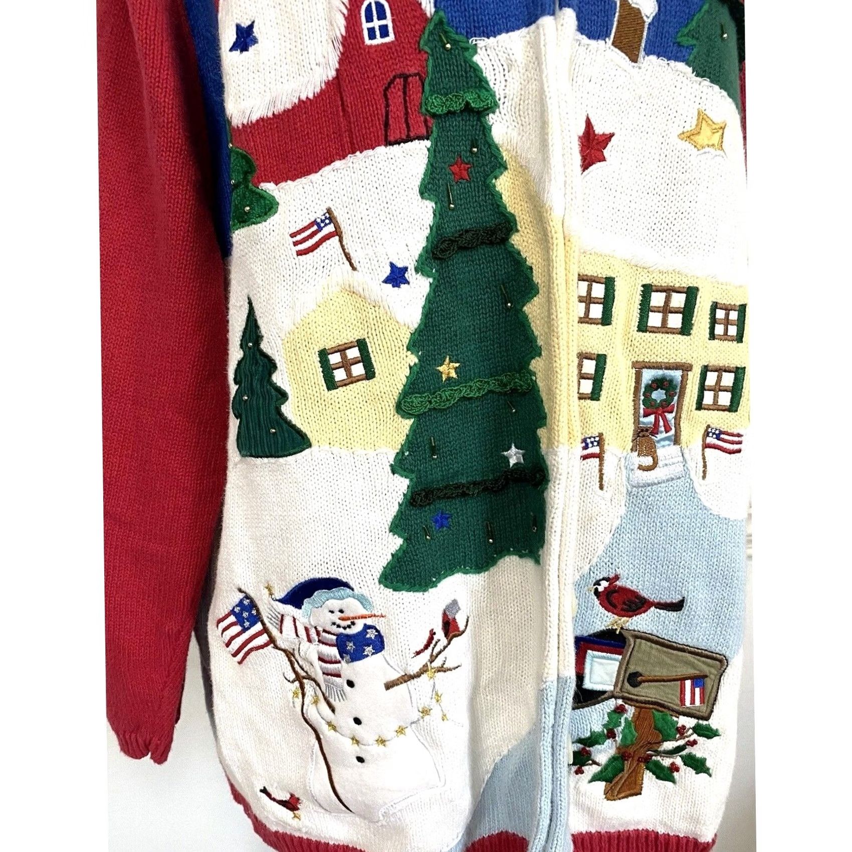 Quacker Factory Quacker Factory Cardigan Sweater Christmas Long Sleeve Womens 1X Multicolor Winter Santa Angels Peace - Mens? Size XL / US 12-14 / IT 48-50 - 3 Thumbnail