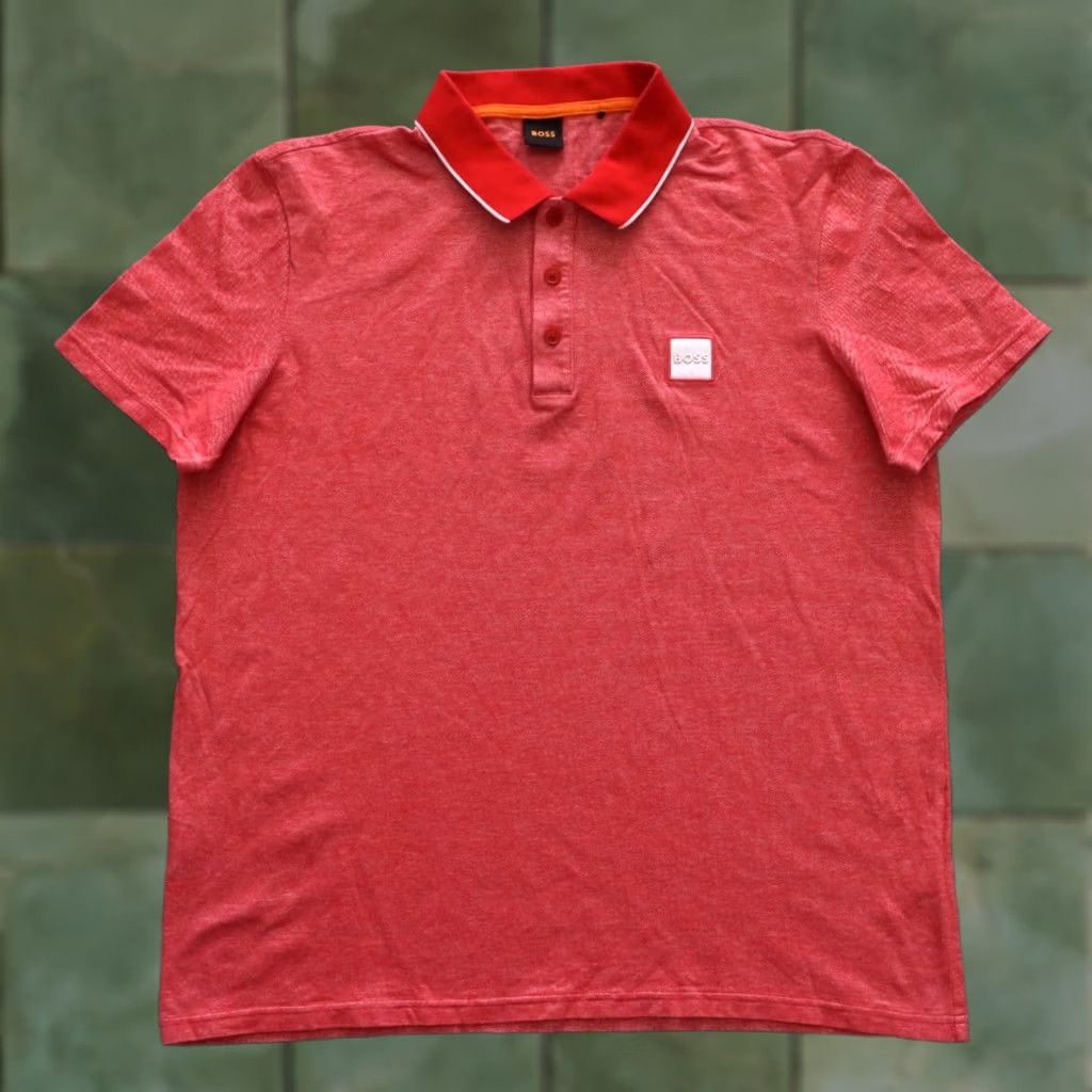 Hugo Boss HUGO BOSS POLO SHIRT Casual PEOXFORD Red Cotton 2XL Mens Slim Short Sleeve Button Collared XXL Look Like XL Size US XXL / EU 58 / 5 - 1 Thumbnail