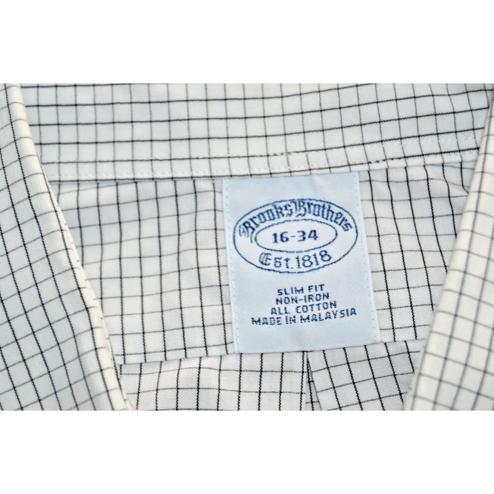 Brooks Brothers Brooks Brothers Men's Dress Shirt White Plaid Slim Fit Cotton 16-34 Shirt Mens Slim White Plaid 16 34 Size 42R - 4 Thumbnail