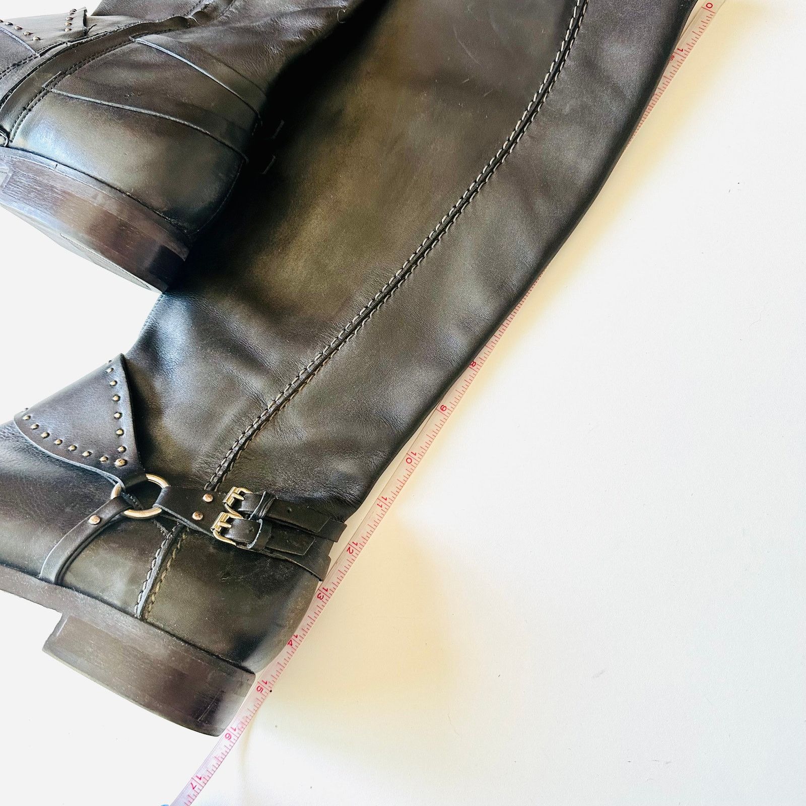 Geox GEOX Repspira Dark Brown Black Leather Studded Riding Boots Size US 9 / IT 39 - 13 Thumbnail