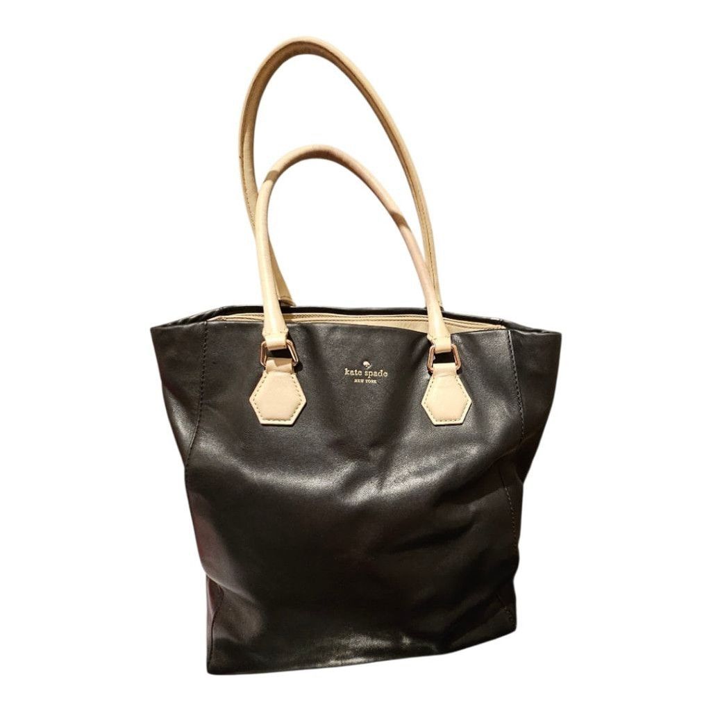 Kate Spade Black Beige Leather Tote Bag Size Large, Women's