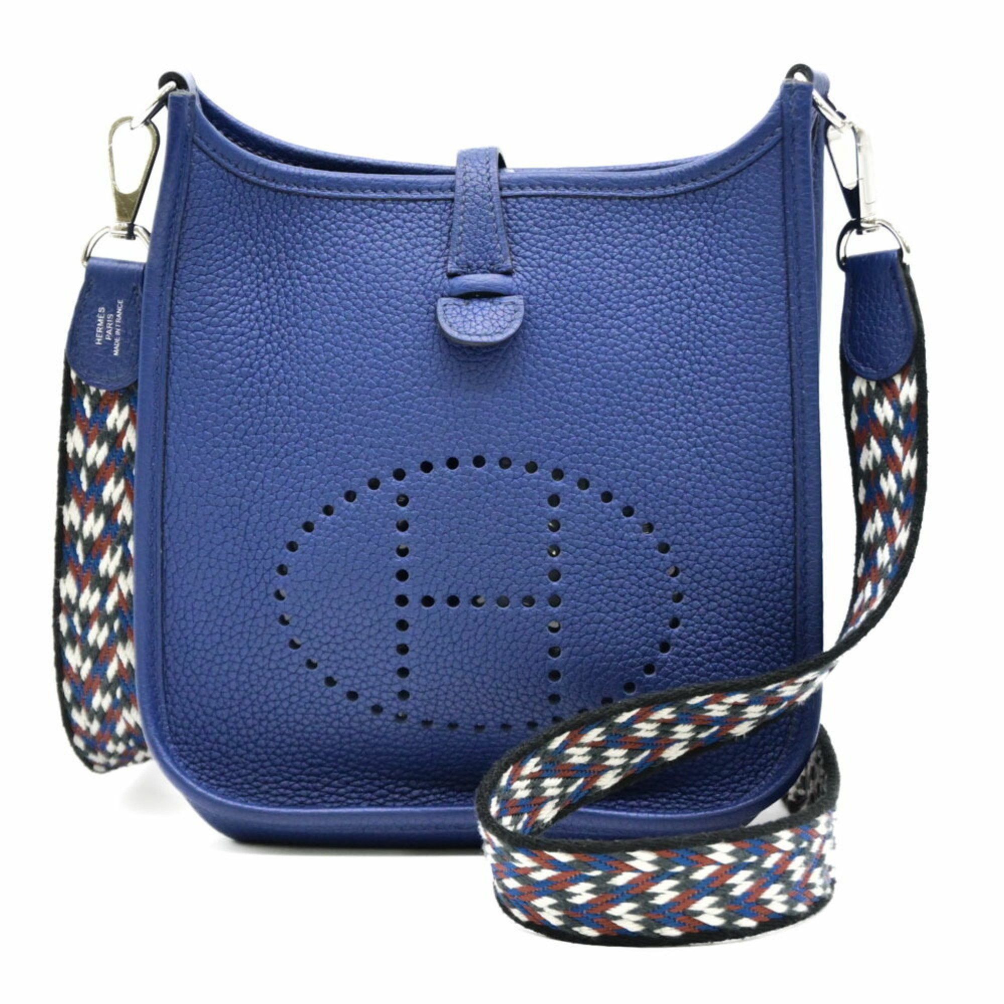 Hermes Evelyn Tpm 16 Shoulder Bag Leather Taurillon Maurice Blue Saphir, Women's