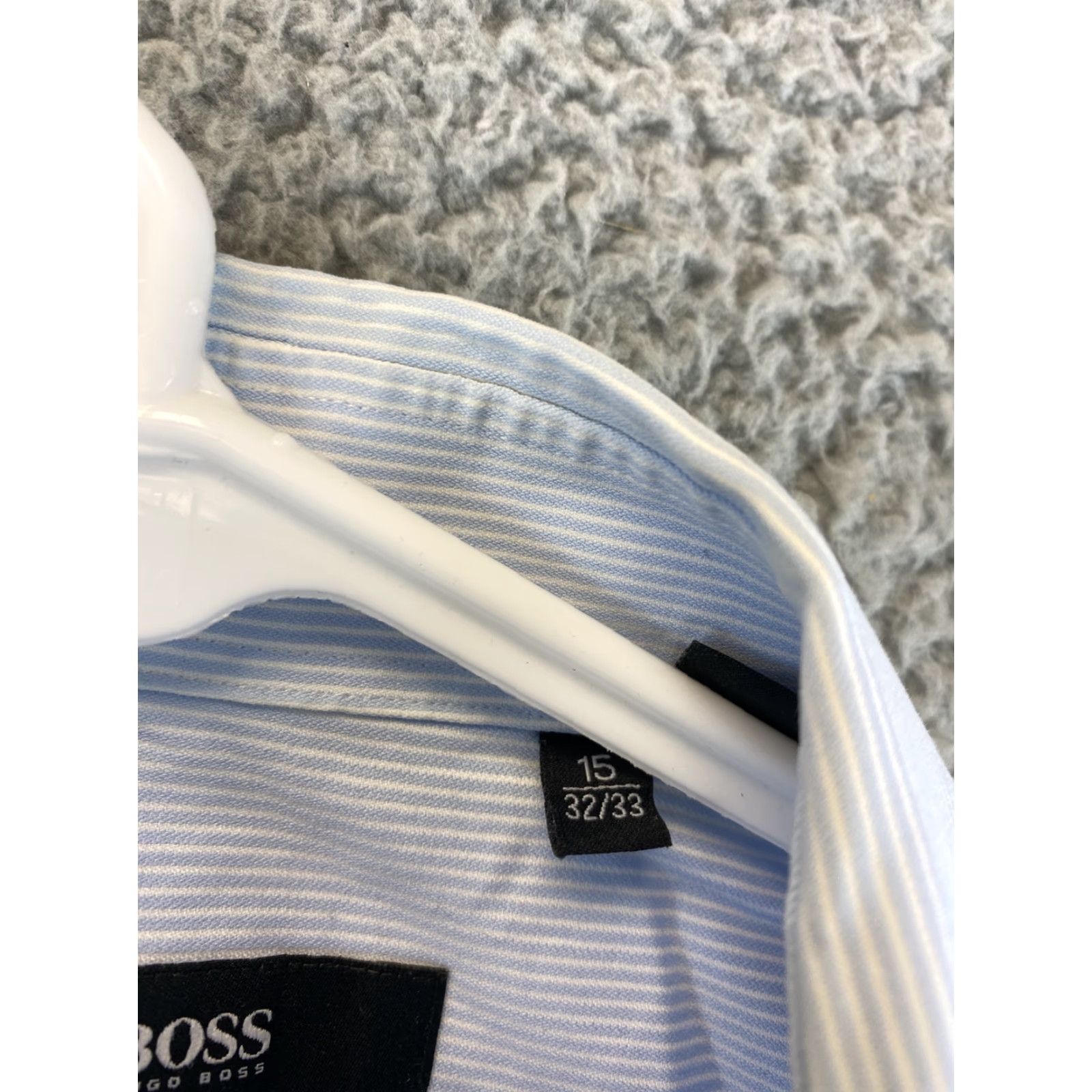 Vintage Boss Men Dress Shirt Size 15 Blue Button-Down Cotton Long Sleeve Office Casual Size 40R - 5 Thumbnail