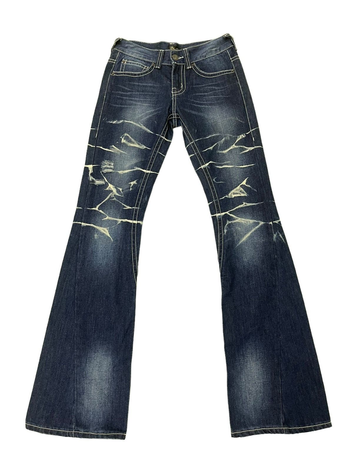 Japanese Brand Flare Jeans Black Crown Faded Distress Boot Cut 8🟦7 Size US 28 / EU 44 - 2 Thumbnail