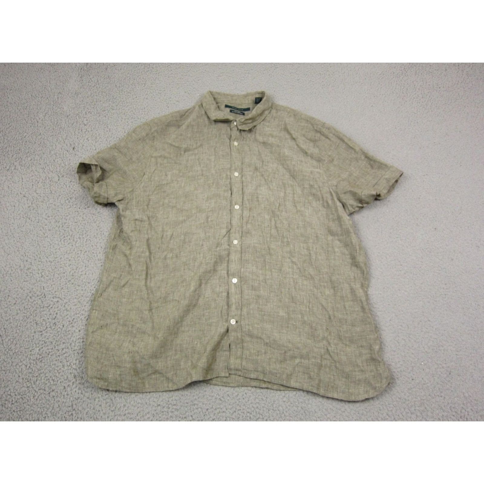 Perry Ellis Perry Ellis Shirt Adult 2XL Green 100% Linen Button Up Men Camp Short Sleeve Crew Neck Collared Casual Vintage: No Size US XXL / EU 58 / 5 - 2 Thumbnail