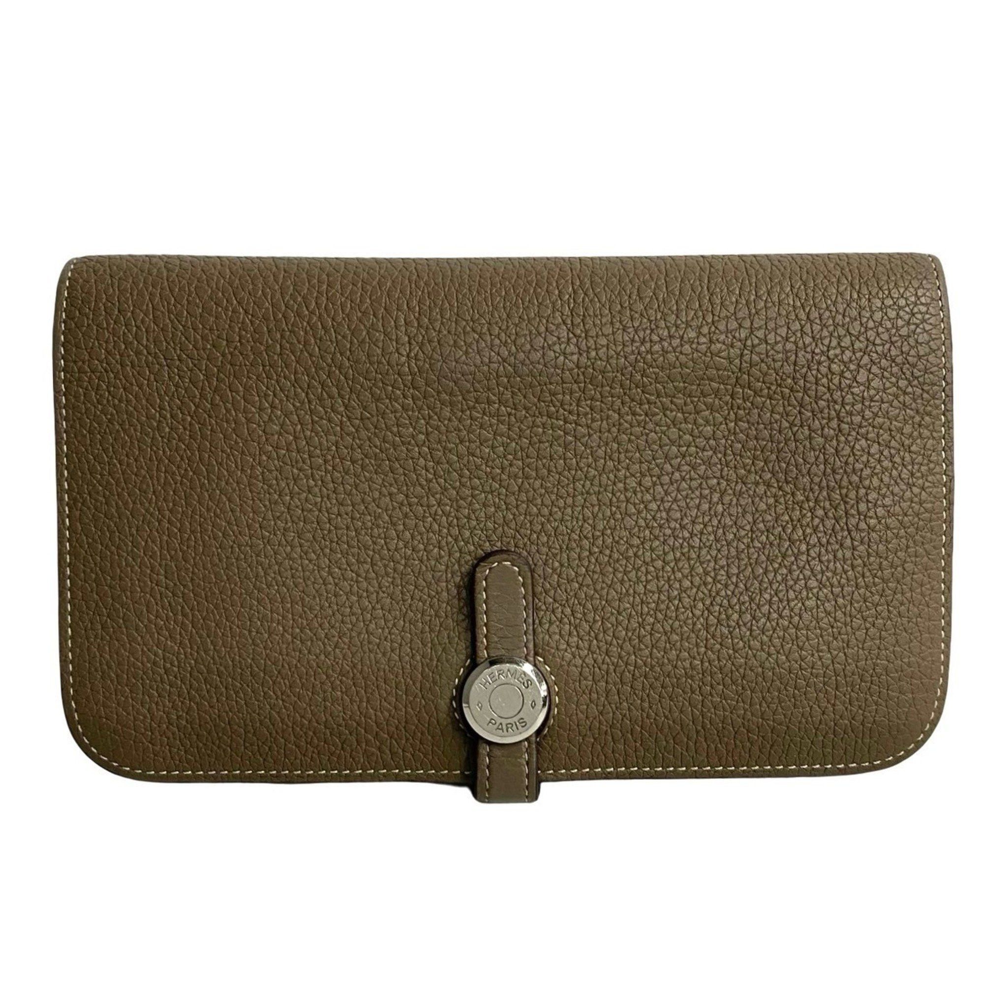 Hermes Y HERMES Togon GM Taurillon Clemence Leather Bifold Wallet, Long Etoupe Leather, 18049 Size ONE SIZE - 1 Thumbnail