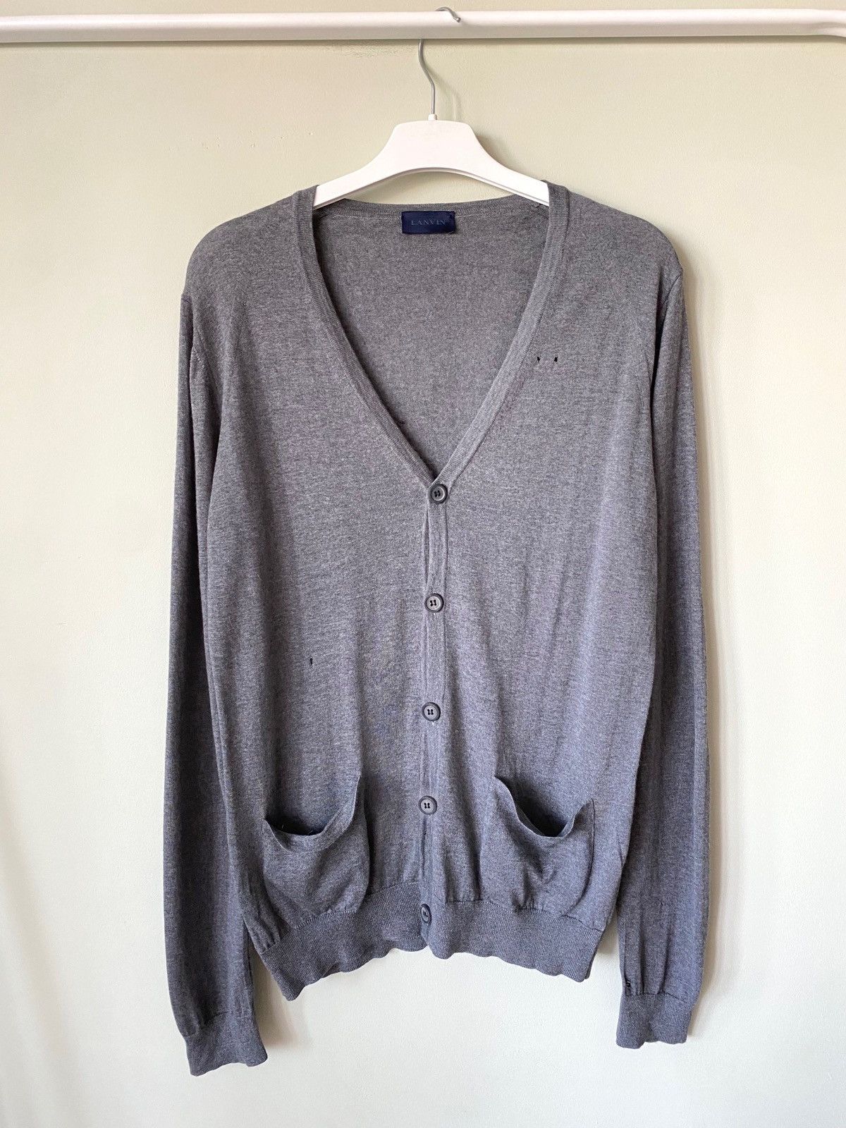 Lanvin cardigan uni faux reglan holey damaged sweater