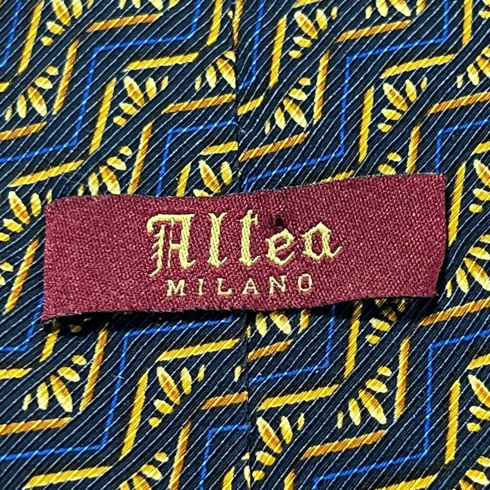 Altea Altea Milano Men's Tie Blue Gold Silk Striped Woven Necktie Size ONE SIZE - 3 Thumbnail
