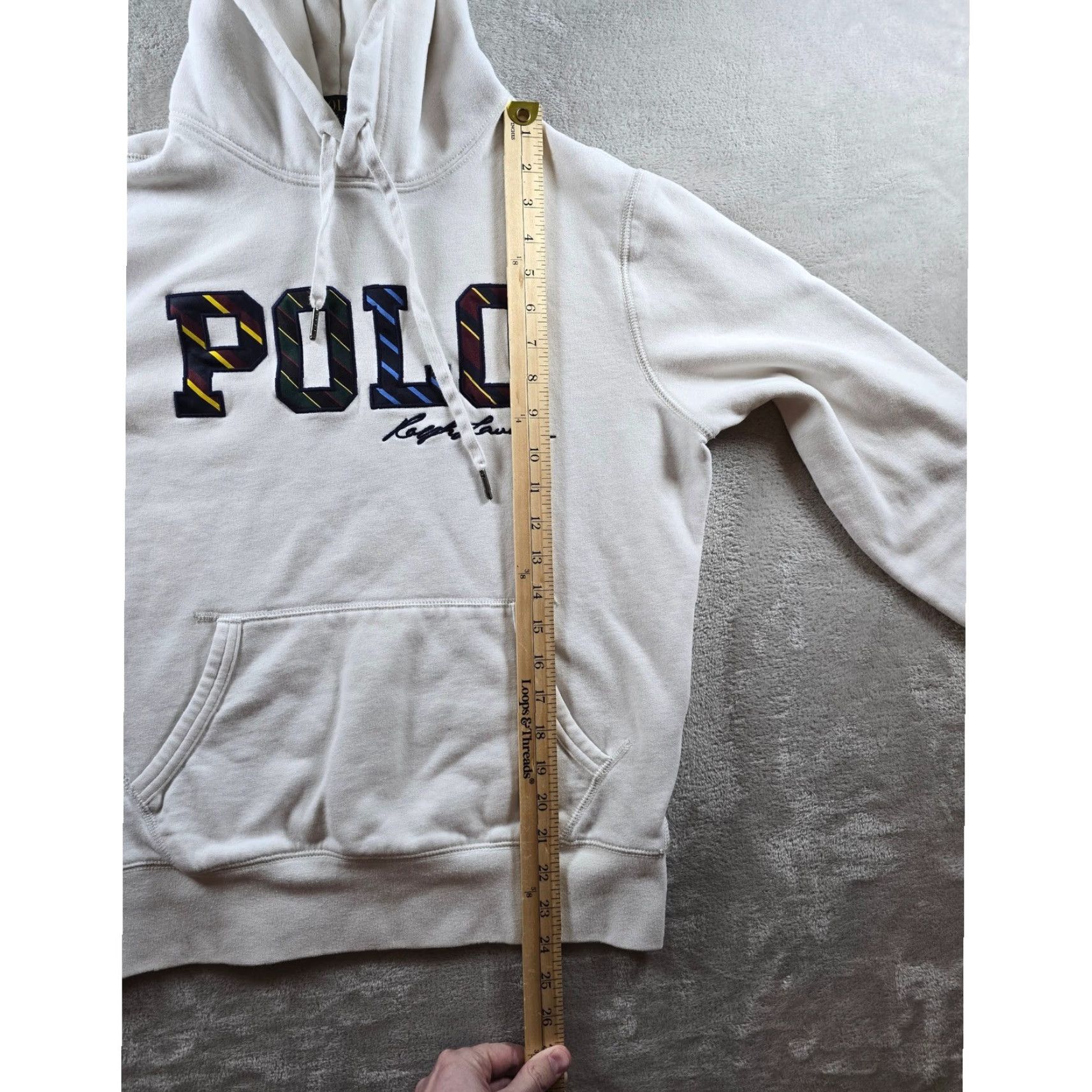 Polo Ralph Lauren Polo Ralph Lauren Hoodie Mens S White Striped Logo Fleece Pullover with Hood Embroidered Pockets Graphic Print Sweatshirt Size US S / EU 44-46 / 1 - 4 Thumbnail