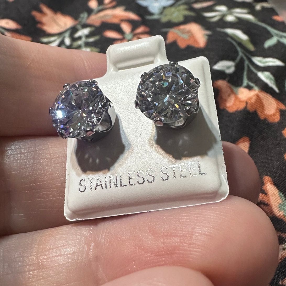 The Unbranded Brand Stainless Steel 9mm Clear CZ Stud Earrings Size ONE SIZE - 7 Thumbnail