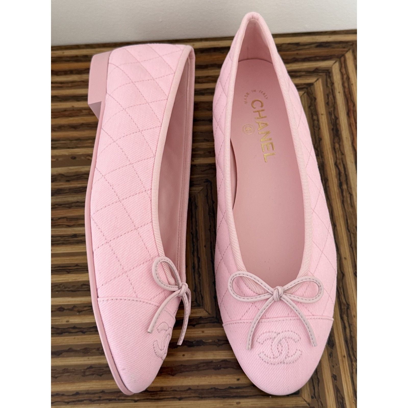 Chanel Chanel Light Pink Denim Quilted Ballet Flat 37.5 Size US 7.5 / IT 37.5 - 10 Thumbnail