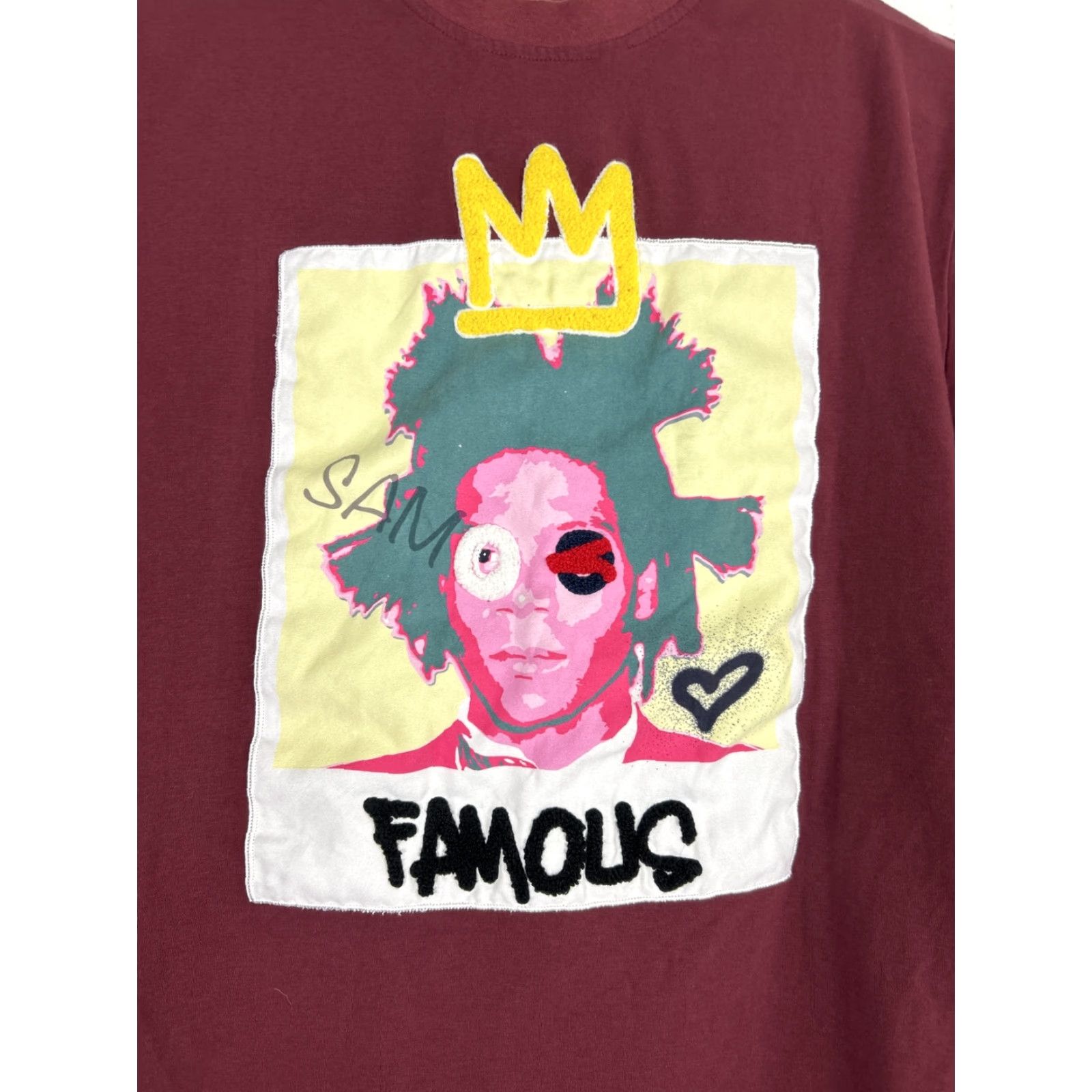 Vintage BKYS T-Shirt Men M Burgundy Crew Neck Short Sleeve Solid Embroidered Basquiat Logo Street Wear Size US M / EU 48-50 / 2 - 2 Thumbnail
