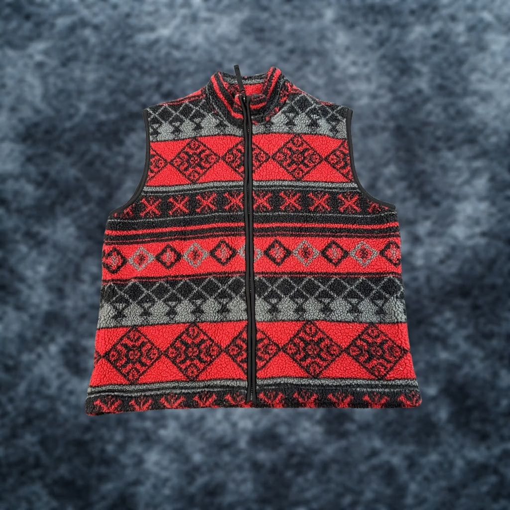 Vintage VINTAGE Deep Pile Fleece Vest Womens L Red Zip 90s Blues Aztec North West Blues Full Zip Polyester 90s Womens L Size L / US 10 / IT 46 - 1 Thumbnail
