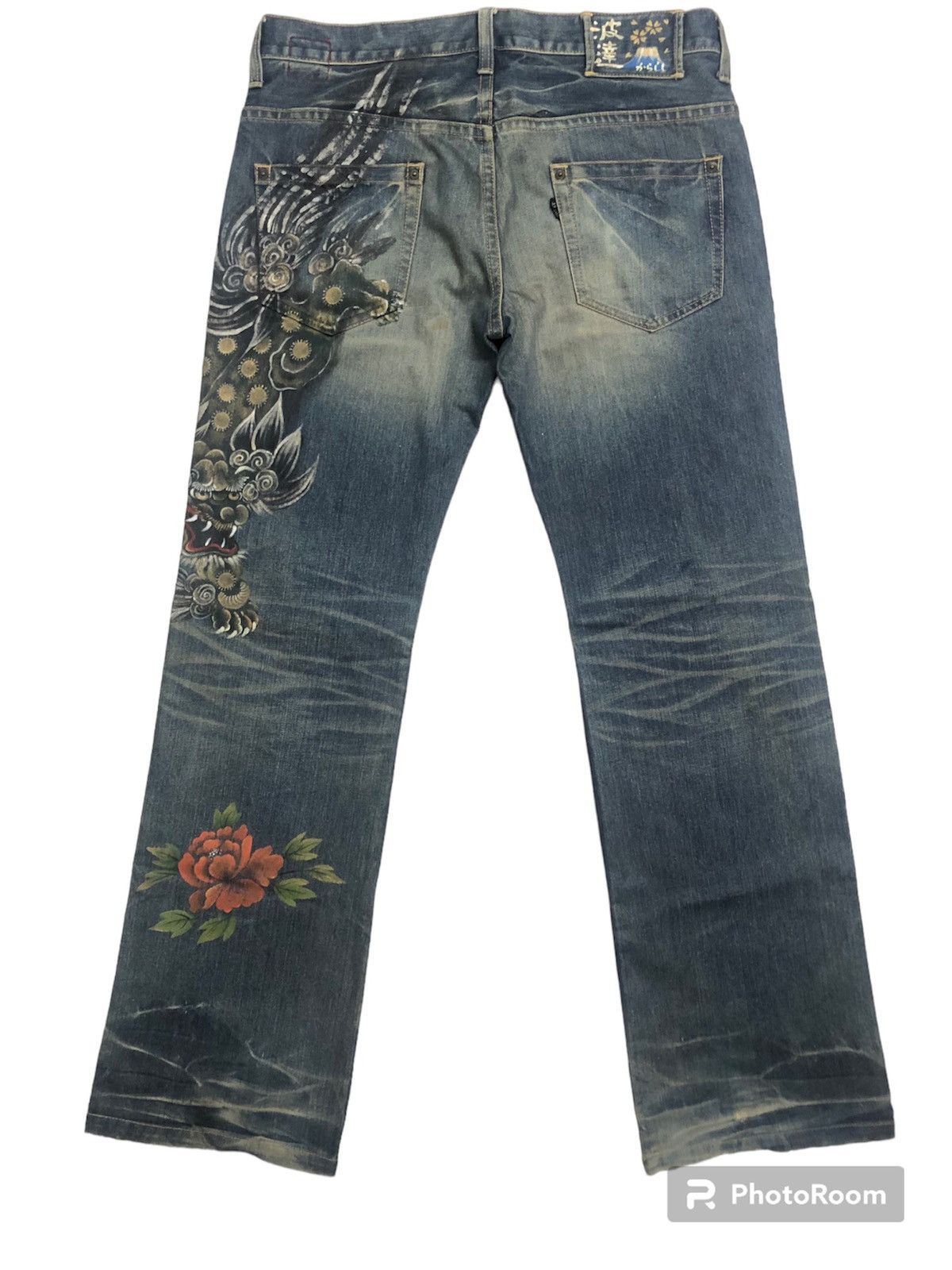 Dragonfly × Japanese Brand RARE!! JAPANESE NAMINORITATSUJIN PRINTED DRAGON JEANS Size US 34 / EU 50 - 1 Thumbnail