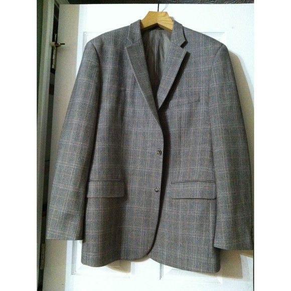 Tasso Elba TASSO ELBA MEN'S BROWN 100%WOOL SPORT COAT BLAZER SIZE: 46L Size 46L - 3 Thumbnail