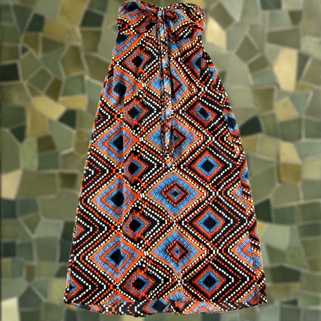 Vintage Band Of Gypsies Blue Orange White Abstract Strapless Halter Maxi Dress L Size L / US 10 / IT 46 - 1 Thumbnail