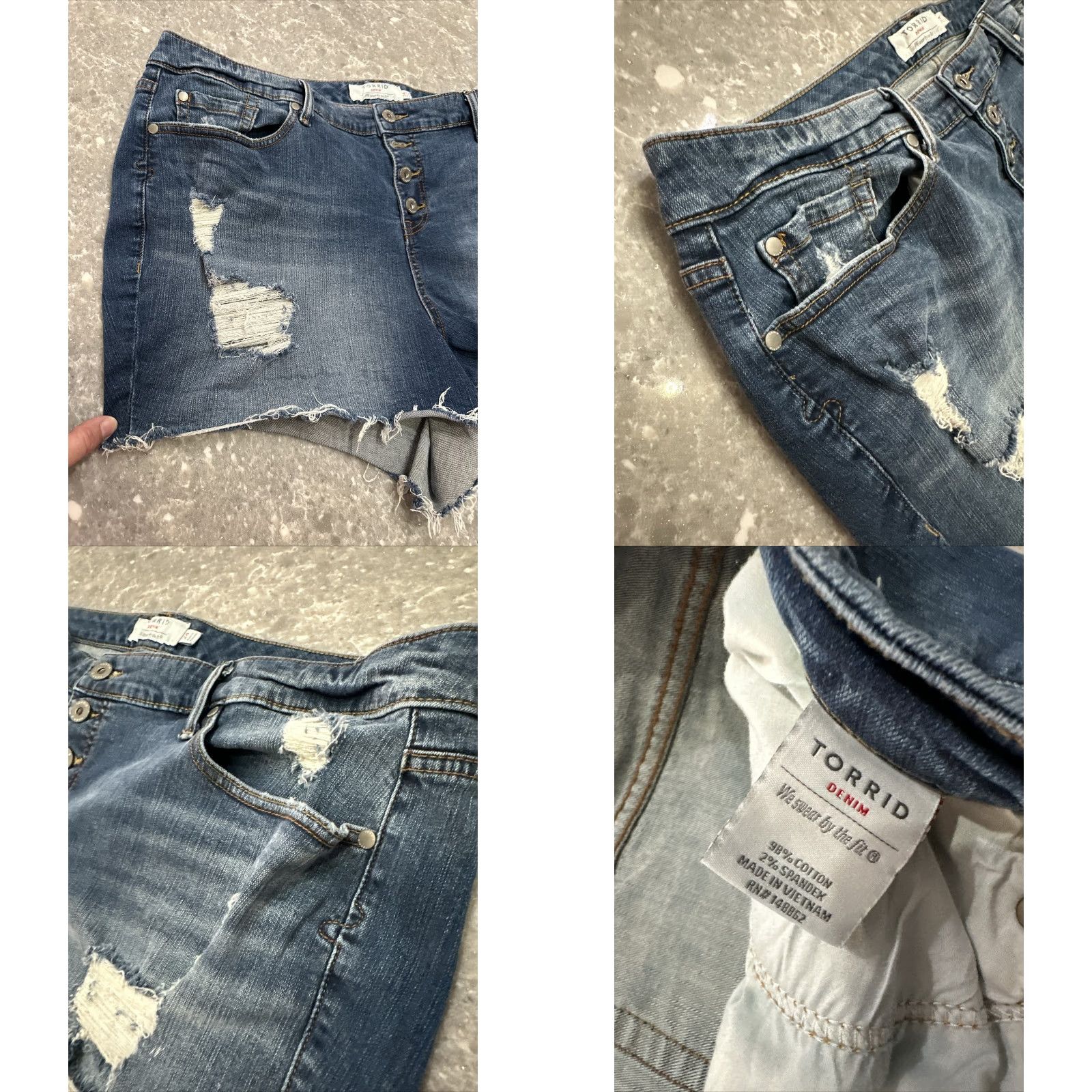 Torrid Torrid Blue Jean Shorts 24 Distressed Ripped Mid Raw Hem Button Fly Medium Wash Womens Size 42" / US 20 - 8 Thumbnail