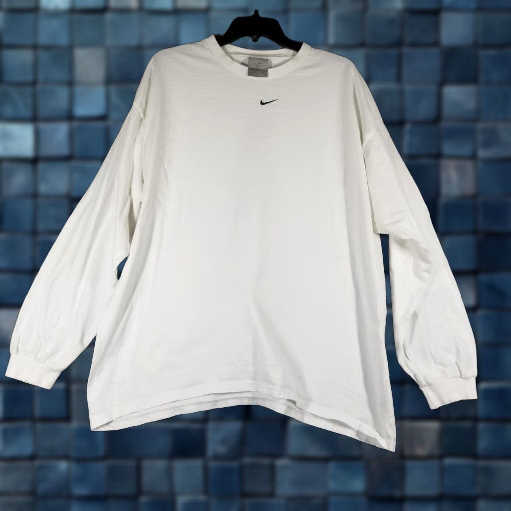 VINTAGE Nike Shirt Mens XL Center Swoosh White Long Sleeve Crewneck Embroidered  Swoosh 90s Mens XL, image size:1024x1024
