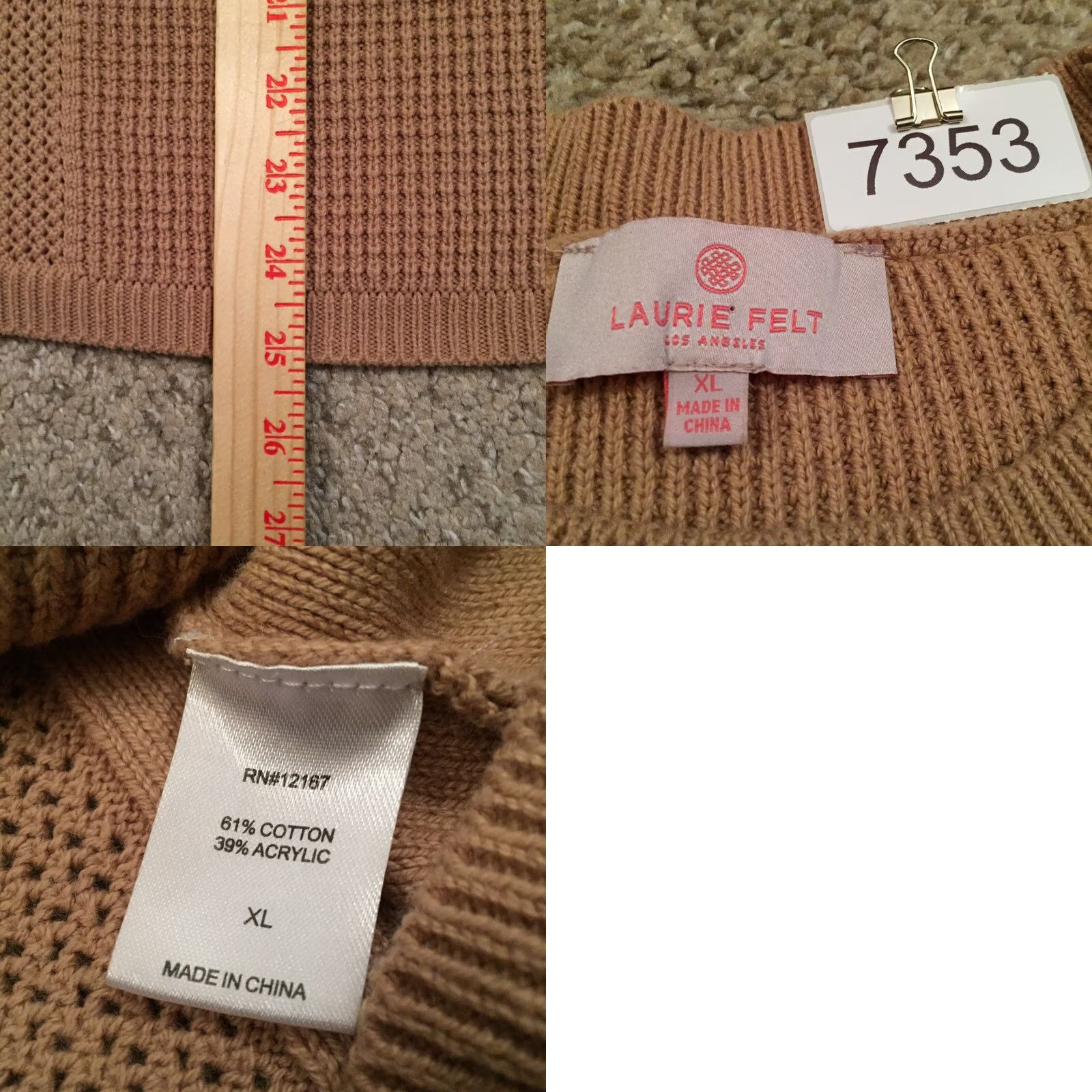 Vintage Laurie Felt Sweater Womens XL Beige Short Sleeve Knit Cotton Blend Size XL / US 12-14 / IT 48-50 - 8 Thumbnail