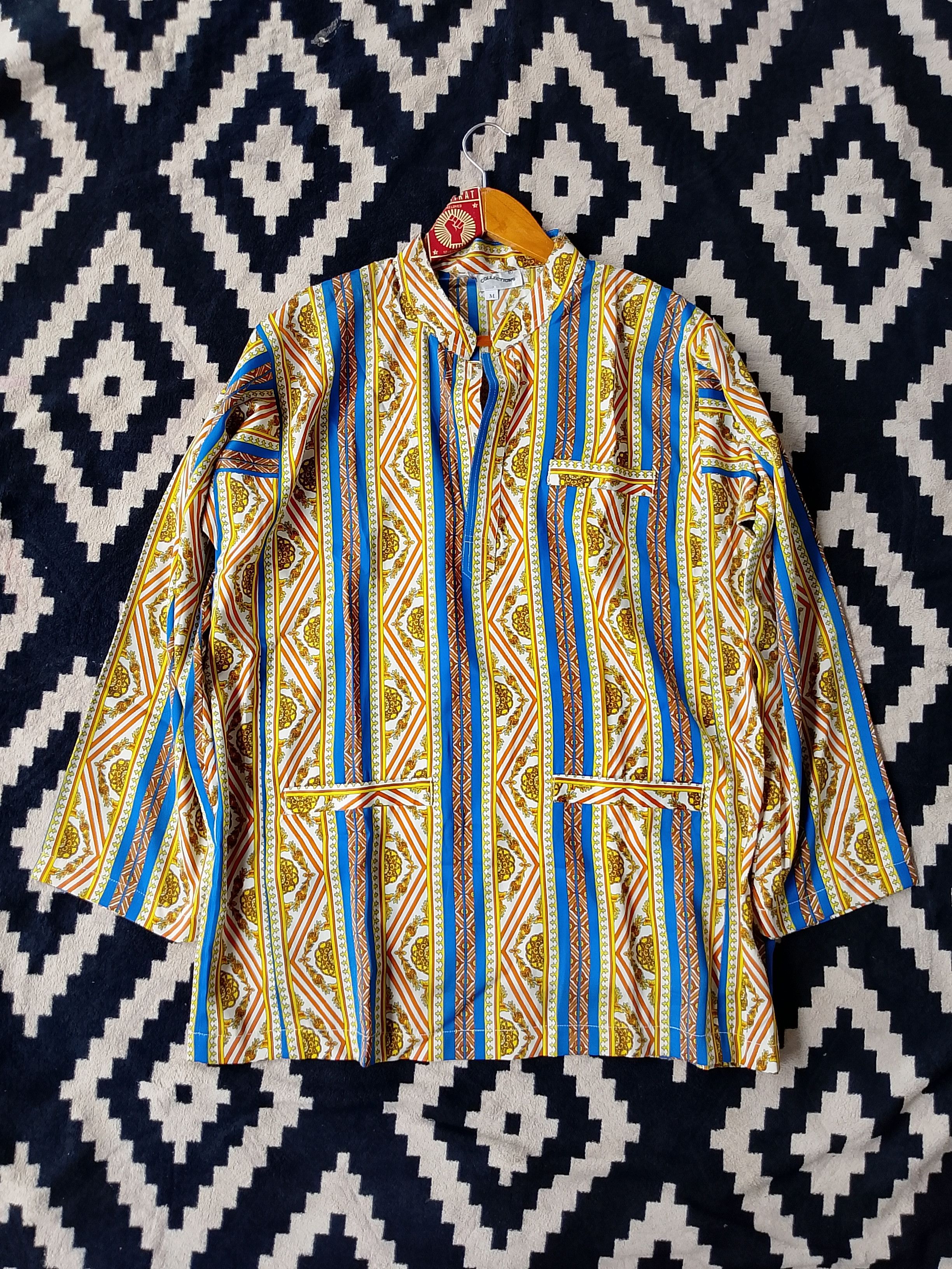 Vintage Rare Blue & Gold Avant-Garde Traditional Pattern Kurta Size US M / EU 48-50 / 2 - 3 Thumbnail