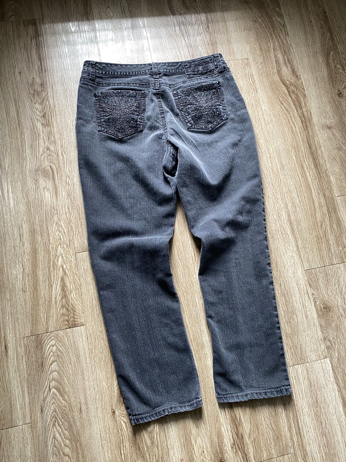 Other Y2K Black Goth Crystal Denim Jeans Size 34" / US 12 / IT 48 - 3 Thumbnail